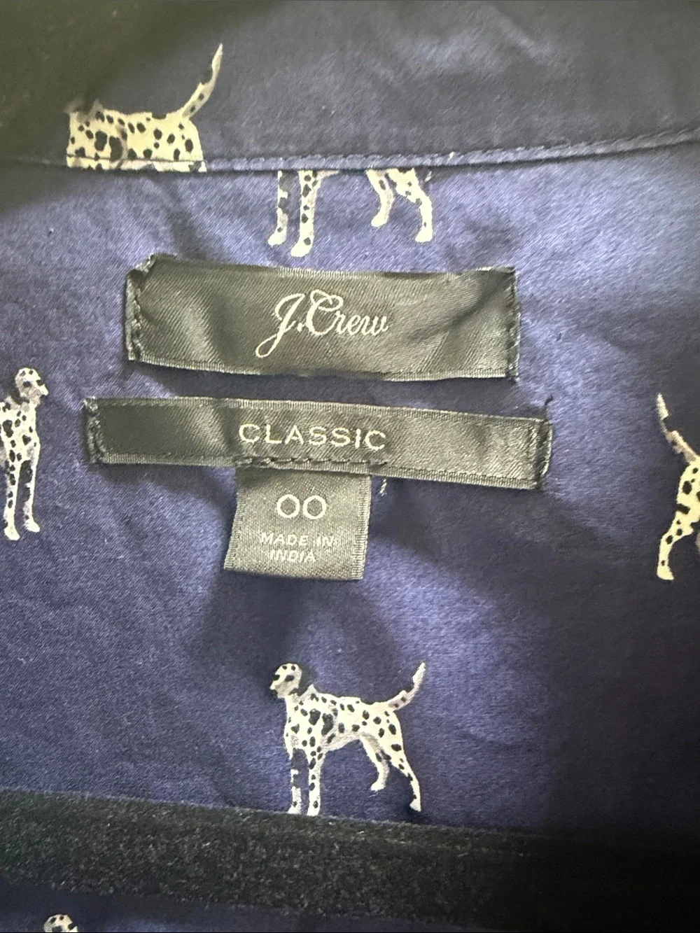 J. Crew Navy Shirt with White Dalmatian Print